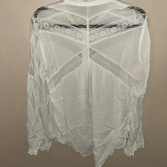 Free People Wild wind crisp white button up collared lace shirt extra snamall - Picture 5 of 13